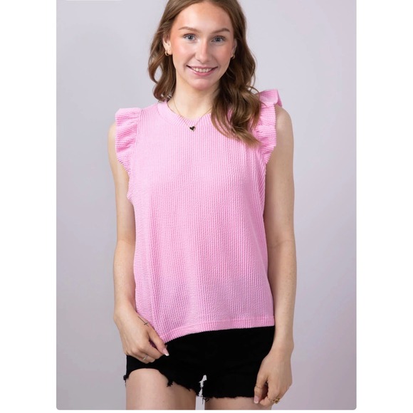 Simply Southern Tops - Simply Southern Urban Ribbed Knit Ruffled Sleeve Top – Blush – Size Medium –NWT